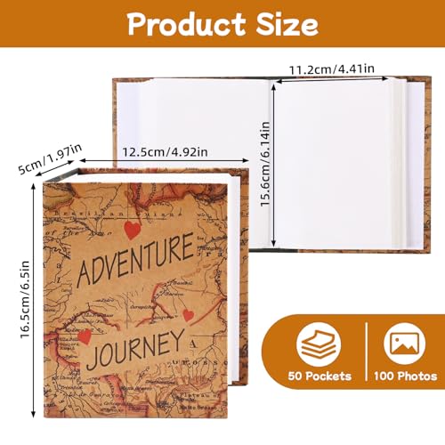 GINCEVHY Adventure Journey Photo Album 4x6, 50 Pockets Hold 100 PIctures Photo Book, Small Mini Hardboard Cover Scrapbook Album for Family Baby Picture Book Couple Gift - Image 2