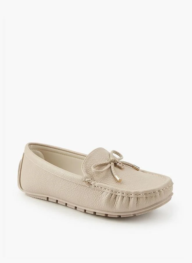 Flora Bella By Shoexpress Textured Slip-On Moccasins with Bow