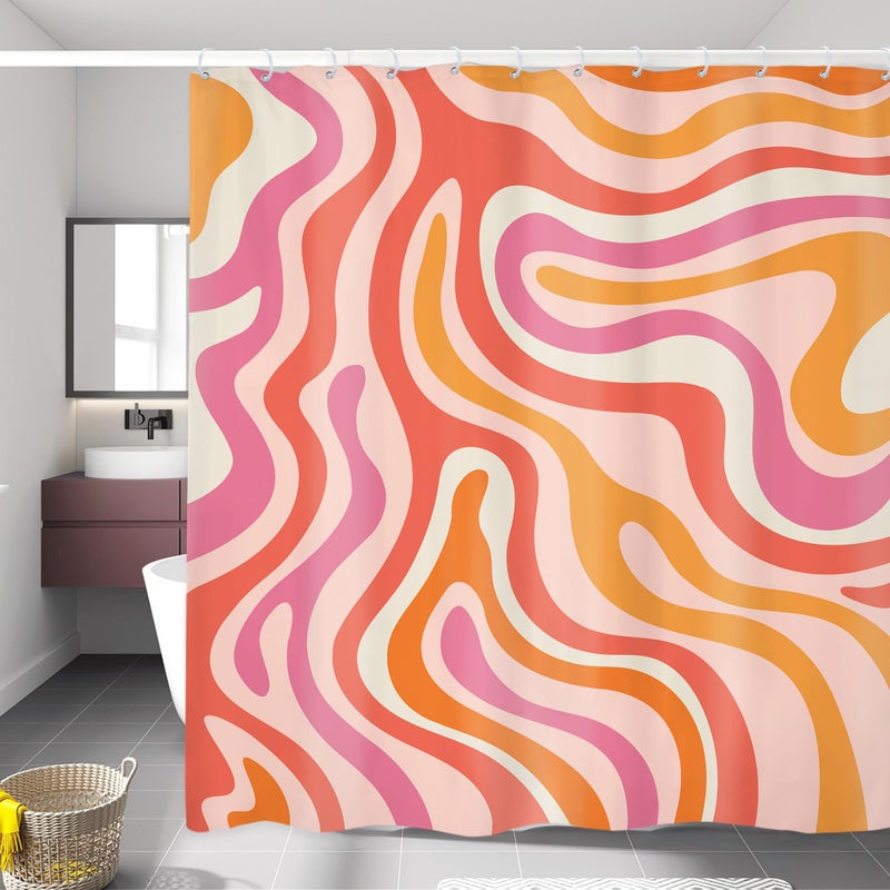LIGHTINHOME Retro 70s Groovy Shower Curtain 72Wx72H Inches Vintage Abstract Funky Modern Art Aesthetic Patterns Colorful Cloth Fabric Waterproof Polyester Bathroom Home Decor Set with Hooks