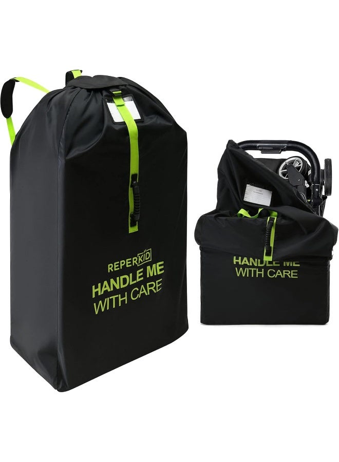 reperkid Large Stroller Bag for Airplane Travel, Black & Green, 47" H x 24" W x 15" D, Fits Most Large, Single, Double, Jogging Strollers - Premium Waterproof Cover, Adjustable Shoulder Straps - Image 1