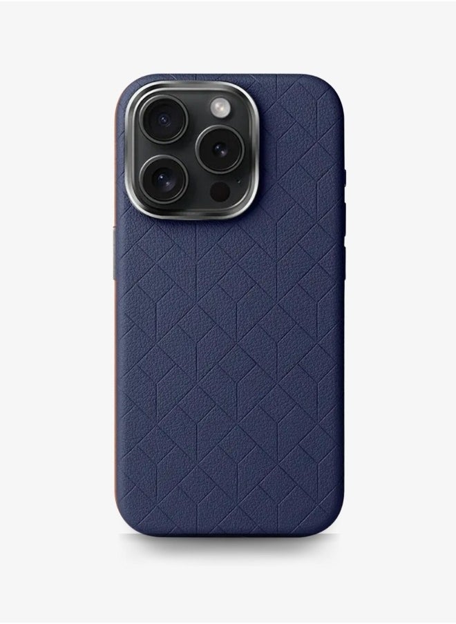 Protection cover for iPhone 16 Pro Max , with classic patterns, with buttons and a metal frame- blue