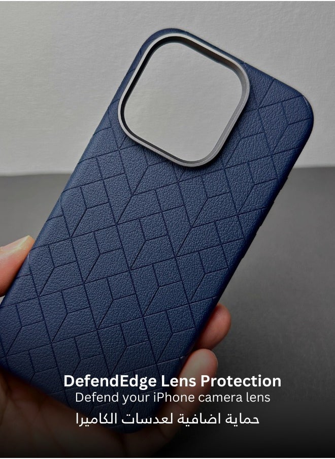 Protection cover for iPhone 16 Pro Max , with classic patterns, with buttons and a metal frame- blue