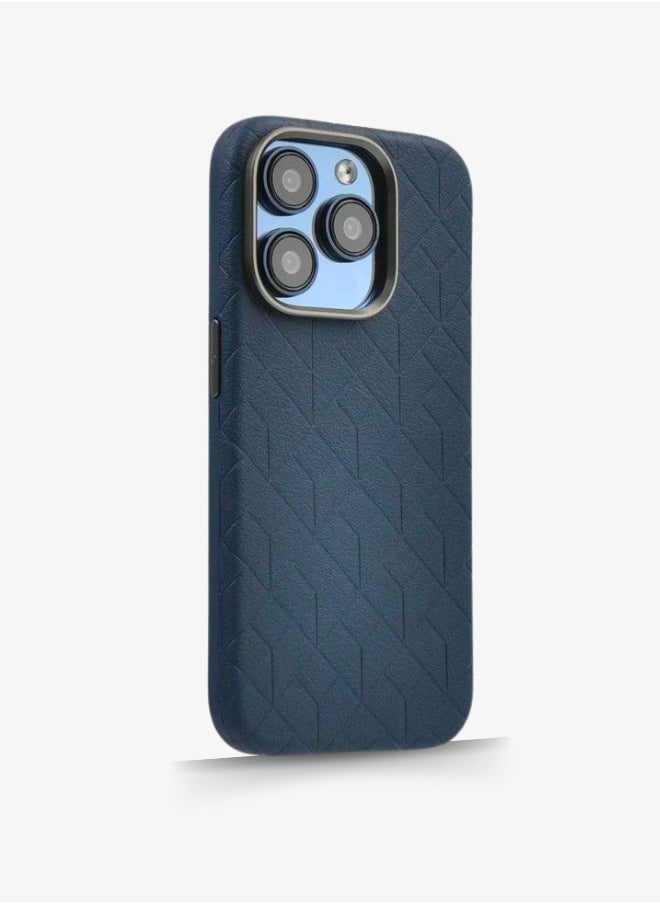 Protection cover for iPhone 16 Pro Max , with classic patterns, with buttons and a metal frame- blue