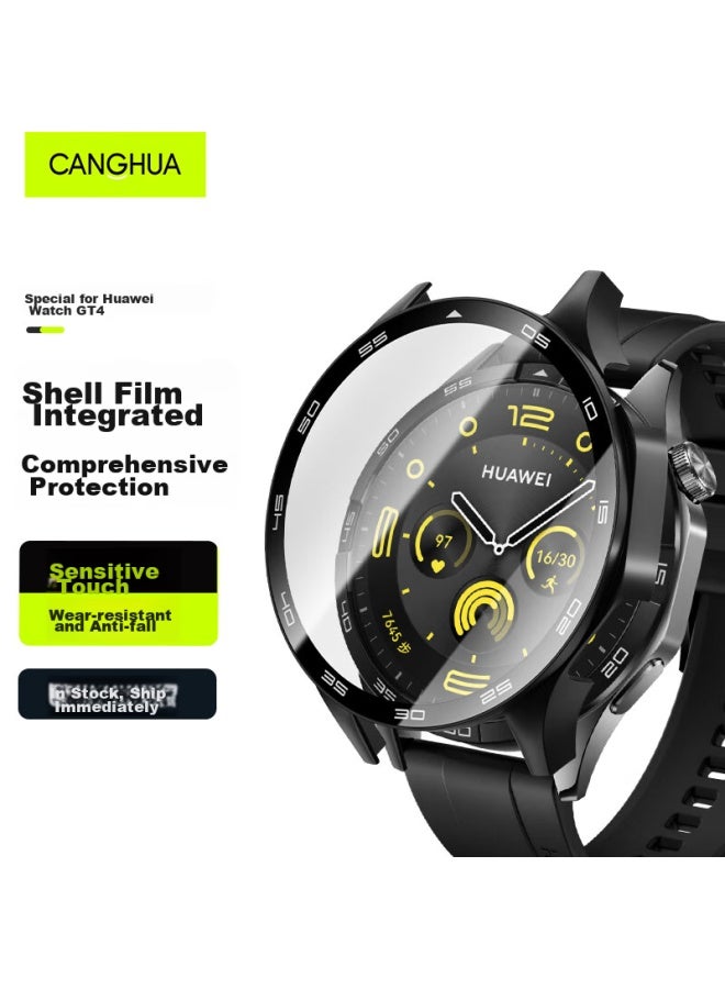 Canghua Protective Case For Huawei Watch Gt4, Compatible With Huawei Watch Gt4 Tempered Glass Screen Protector, All-in Full Coverage, Shockproof And Scratch-resistant, Black - Image 1