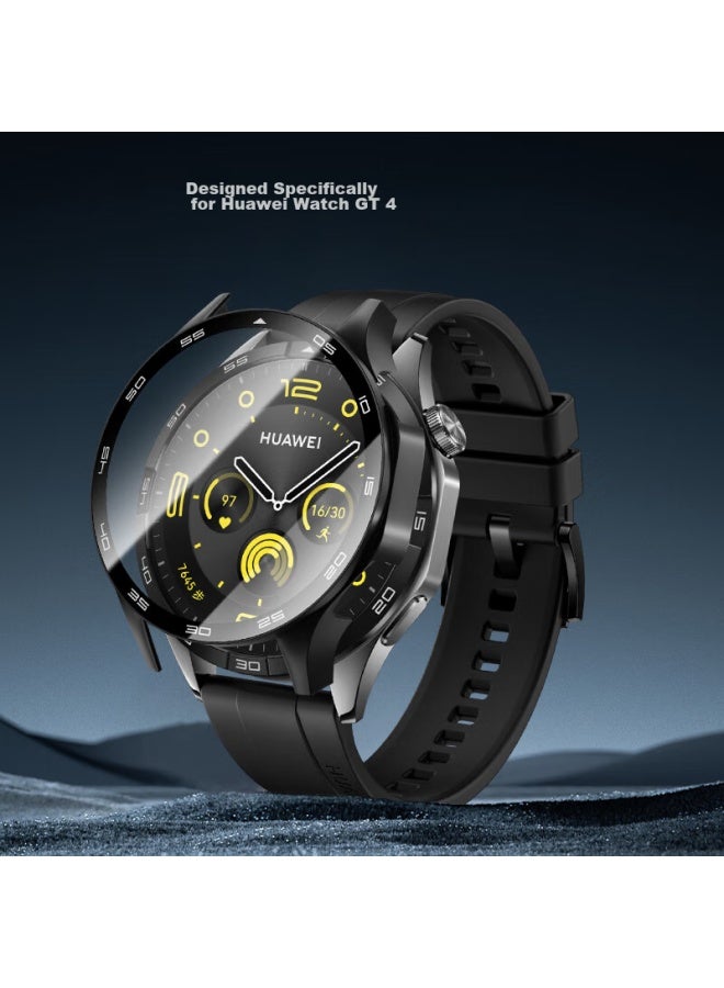 Canghua Protective Case For Huawei Watch Gt4, Compatible With Huawei Watch Gt4 Tempered Glass Screen Protector, All-in Full Coverage, Shockproof And Scratch-resistant, Black - Image 4