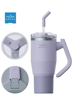 Brave 32oz (950ml) Stainless Steel Insulated Tumbler with 180° Rotating Handle and Lid with Straw, 100% Leak Proof Travel Coffee Mug, Double Wall Vacuum Insulated Tumbler, Keeps Drinks Cold for 24 Hours or Hot for 12 Hours, BPA Free, Durable, Reusable, Cup Holder Friendly, Large Coffee Mug and Water Bottle for Hot and Cold Drinks, Perfect for Office, Travel, Gym (Purple)  - Image 1