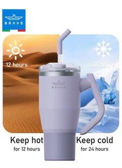 Brave 32oz (950ml) Stainless Steel Insulated Tumbler with 180° Rotating Handle and Lid with Straw, 100% Leak Proof Travel Coffee Mug, Double Wall Vacuum Insulated Tumbler, Keeps Drinks Cold for 24 Hours or Hot for 12 Hours, BPA Free, Durable, Reusable, Cup Holder Friendly, Large Coffee Mug and Water Bottle for Hot and Cold Drinks, Perfect for Office, Travel, Gym (Purple)  - Image 3