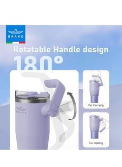 Brave 32oz (950ml) Stainless Steel Insulated Tumbler with 180° Rotating Handle and Lid with Straw, 100% Leak Proof Travel Coffee Mug, Double Wall Vacuum Insulated Tumbler, Keeps Drinks Cold for 24 Hours or Hot for 12 Hours, BPA Free, Durable, Reusable, Cup Holder Friendly, Large Coffee Mug and Water Bottle for Hot and Cold Drinks, Perfect for Office, Travel, Gym (Purple)  - Image 4