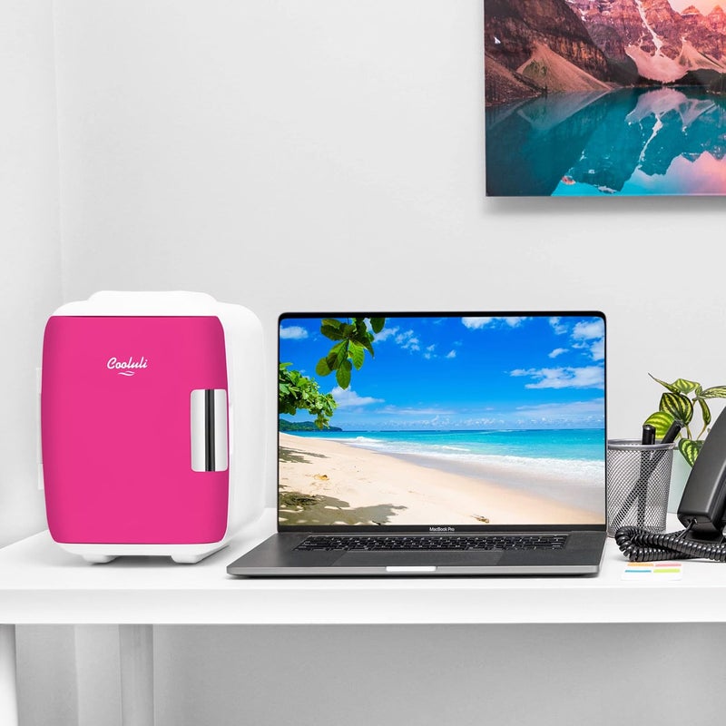 Cooluli Skincare Mini Fridge for Bedroom - Car, Office Desk & Dorm Room - Portable 4L/6 Can Electric Plug In Cooler & Warmer for Food, Drinks, Beauty & Makeup, 12v AC/DC & Exclusive USB, Fuchsia - Image 4