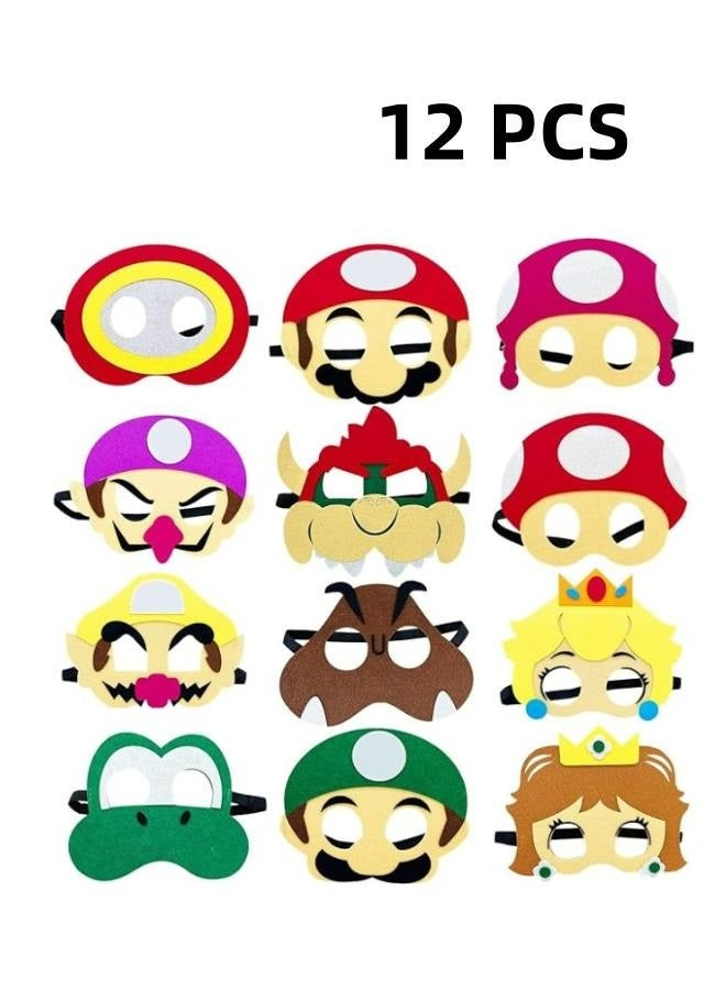 12 PCS Game Themed Felt Masks Role Play Bros Party Favors,Game Themed Party Supplies Dress Up Masks Birthday Cosplay Mask Cartoon Character Cosplay Photo Booth Prop Birthday Gift - Image 1