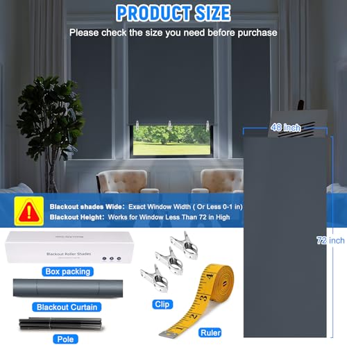 Hezbjiti Blackout Curtains for Bedroom, Self Adhesive Indoor Blackout Blinds, No Drilling or Tools, UV Protection, Portable Roller Window Shades for Living Room Office or RV Travel (36" W × 72" H, Black) - Image 5