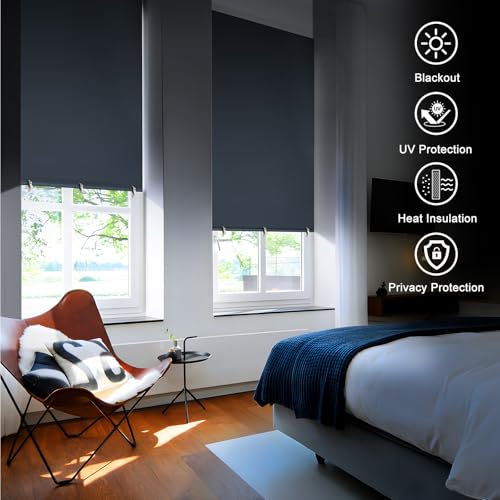 Hezbjiti Blackout Curtains for Bedroom, Self Adhesive Indoor Blackout Blinds, No Drilling or Tools, UV Protection, Portable Roller Window Shades for Living Room Office or RV Travel (36" W × 72" H, Black) - Image 3