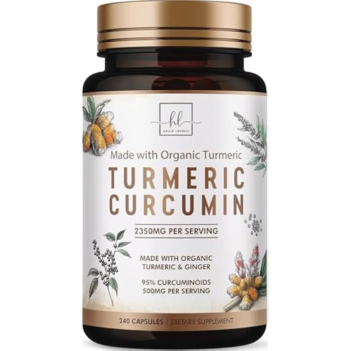 Hello Lovely! Turmeric Curcumin Supplement with 95% Curcuminoids, Organic Turmeric & Ginger 1750mg, BioPerine Black Pepper for Best Absorption, Nature's Vegan Joint Support, Non-GMO, Bottled in USA - 240 Capsules - Image 1