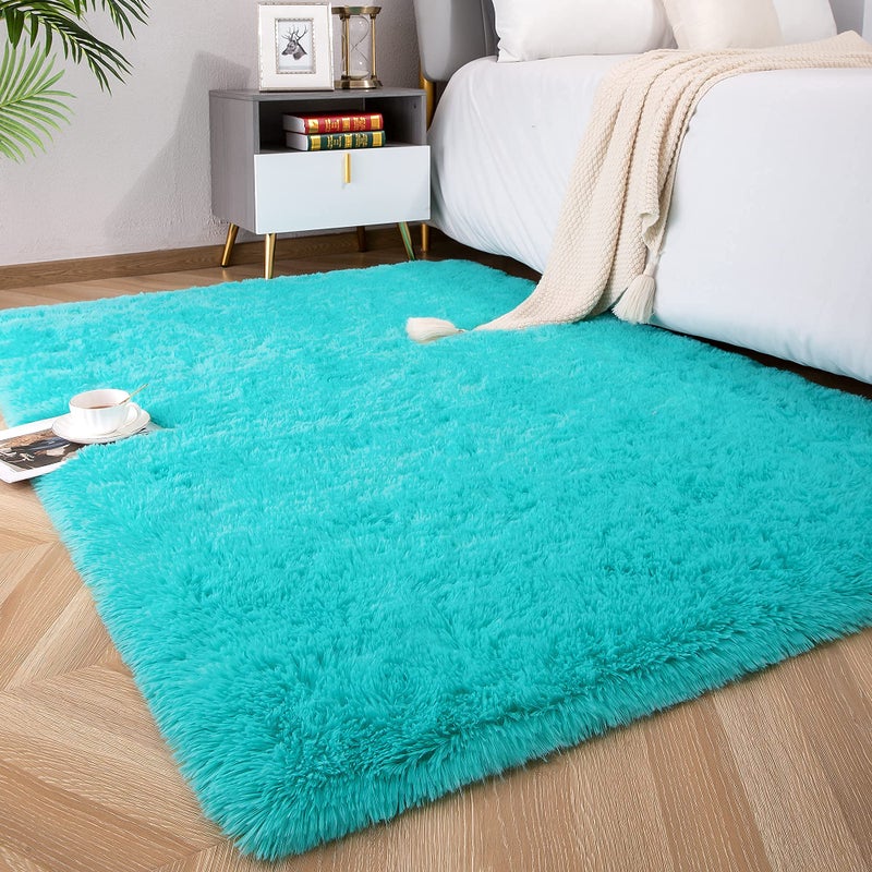 Foxmas Soft Fluffy Area Rugs for Bedroom Kids Room Plush Shaggy Nursery Rug Furry Throw Carpets for Boys Girls College Dorm Fuzzy Rugs Living Room Home Decorate Rug 3ft x 5ft Teal