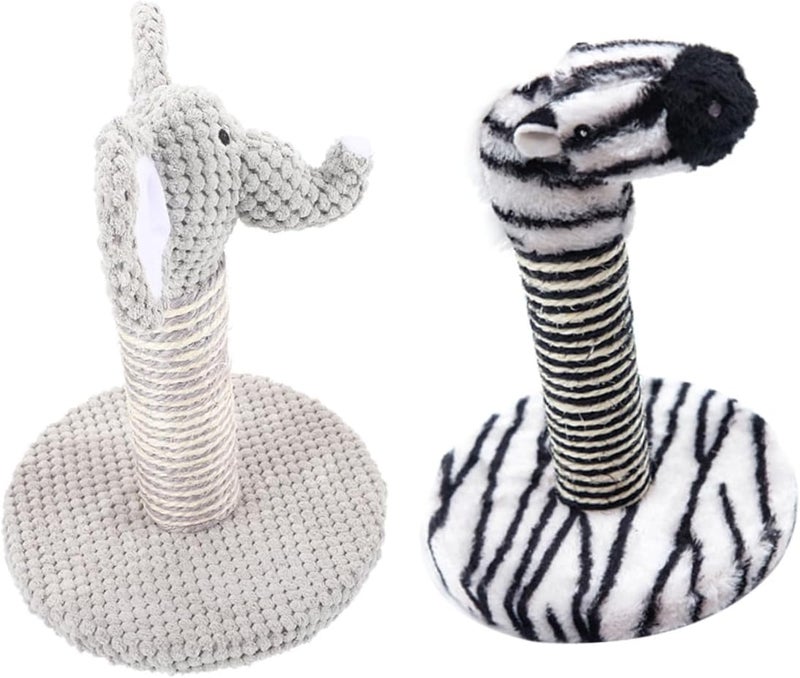 Uonlytech 2pcs Cat Scratching Post Set with Natural Sisal Small Elephant and Zebra Design Sturdy Floor Scratching Poles for Indoor Cats and Kittens for Daily Claw Maintenance - Image 1