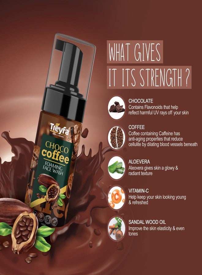 Treyfa Choco coffee foaming face wash with silicone brush for deep exfoliation, Acne and Oil Control | Natural skin brightening & moisturizing chocolate rich caffeine face wash for men & women (100ml) - Image 3