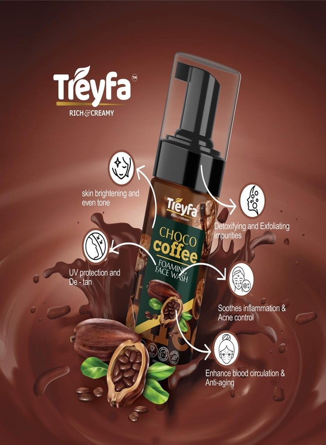 Treyfa Choco coffee foaming face wash with silicone brush for deep exfoliation, Acne and Oil Control | Natural skin brightening & moisturizing chocolate rich caffeine face wash for men & women (100ml) - Image 2