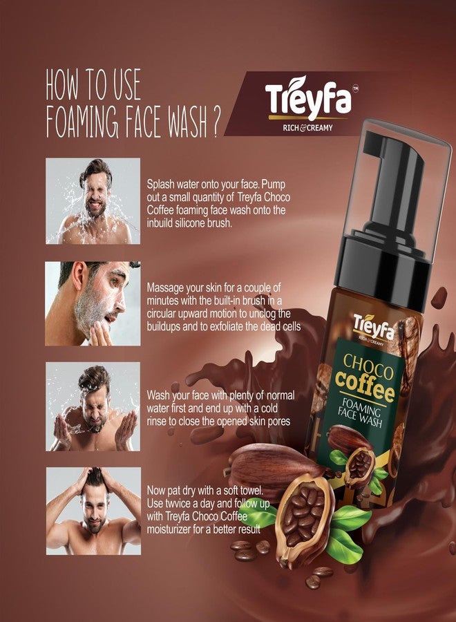 Treyfa Choco coffee foaming face wash with silicone brush for deep exfoliation, Acne and Oil Control | Natural skin brightening & moisturizing chocolate rich caffeine face wash for men & women (100ml) - Image 5