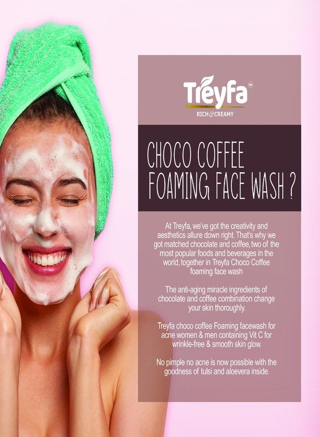 Treyfa Choco coffee foaming face wash with silicone brush for deep exfoliation, Acne and Oil Control | Natural skin brightening & moisturizing chocolate rich caffeine face wash for men & women (100ml) - Image 4