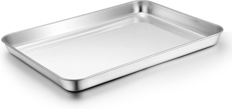 Baking Tray, Stainless Steel Baking Sheet Pans, 40.3x30.3x2.5 cm, Rectangle Oven Trays Set for Cooking Roasting, Healthy & Non-Toxic, Mirror Polished, Dishwasher Safe