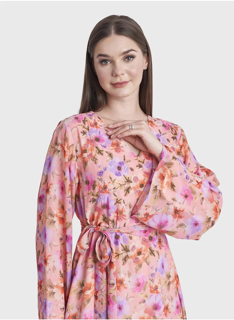 كشخة Digital Floral Print Georgette Modest Dress