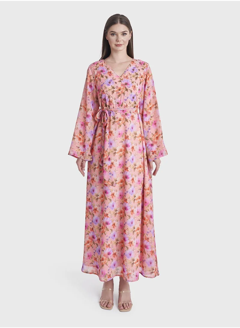 كشخة Digital Floral Print Georgette Modest Dress