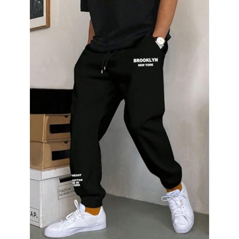 High-rise joggers for men, polyester blend, black, moisture-wicking and stretchable - Image 3