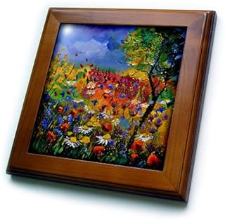 3DROSE 3dRose ft_21111_1 Summer Flowers Framed Tile, 8 by 8-Inch - Image 1