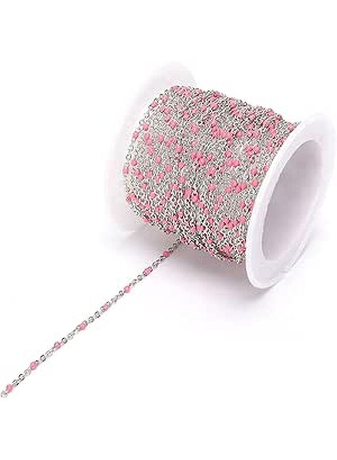 5M Pink Enamel Stainless Steel Curb Chain Roll For Jewelry Making - Image 1