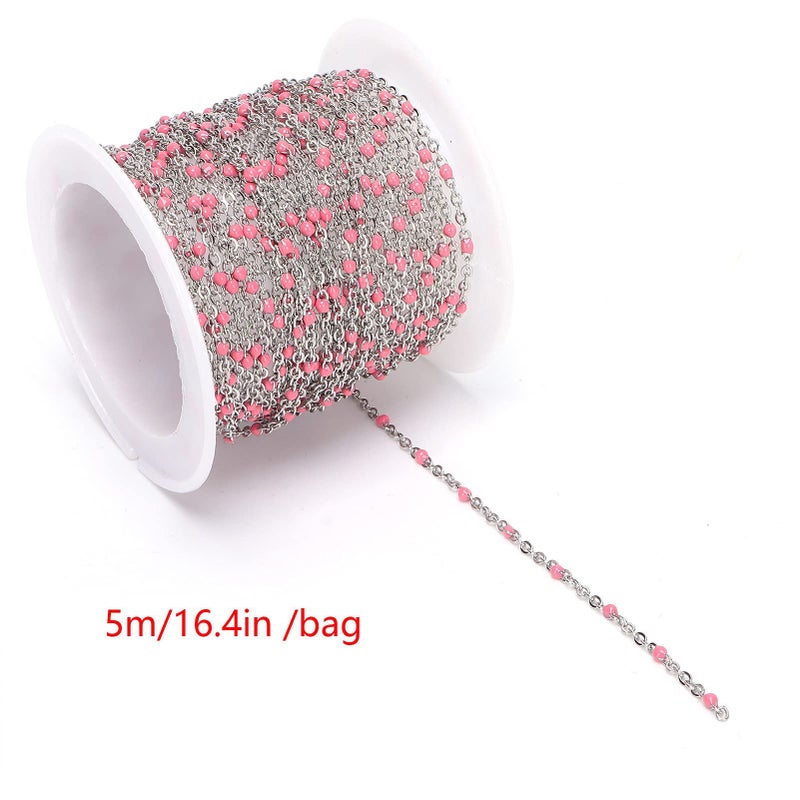 5M Pink Enamel Stainless Steel Curb Chain Roll For Jewelry Making - Image 5