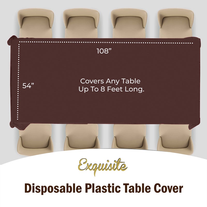 Exquisite 12-Pack Premium Plastic Tablecloth 54in. x 108in. Rectangle Table Cover - Brown - Image 4