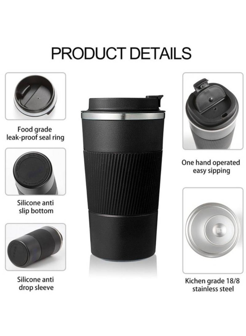 AROAQ 2PCS 510ML Stainless Steel Coffee Cup Thermal Mug Non-slip Travel Car Insulated Bottle (BLACK And WHITE) - Image 2