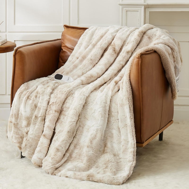 Home Mate بطانية كهربائية دافئة من هوم ميت - 50"x60" بطانية تسخين 1/2/4/6/8 ساعات إيقاف تلقائي 10 مستويات حرارة حماية من السخونة الزائدة فخامة الفرو الصناعي شهادة ETL - Image 1