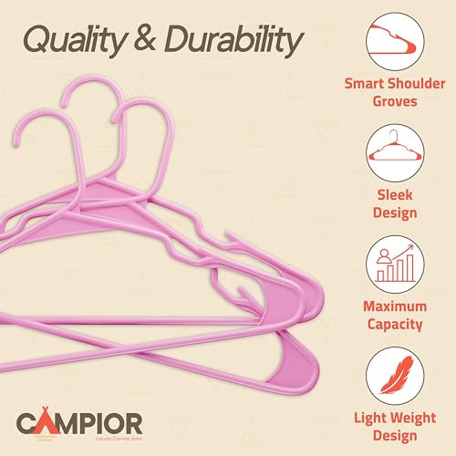 Campior Pink Plastic Hangers 20 Pack– Heavy-Duty Plastic Hangers Slim and Space-Saving, Durable and Lightweight PP with Non-Slip Shoulder Notches for Slip Dresses, Suits, Jackets & Camisoles - Image 4