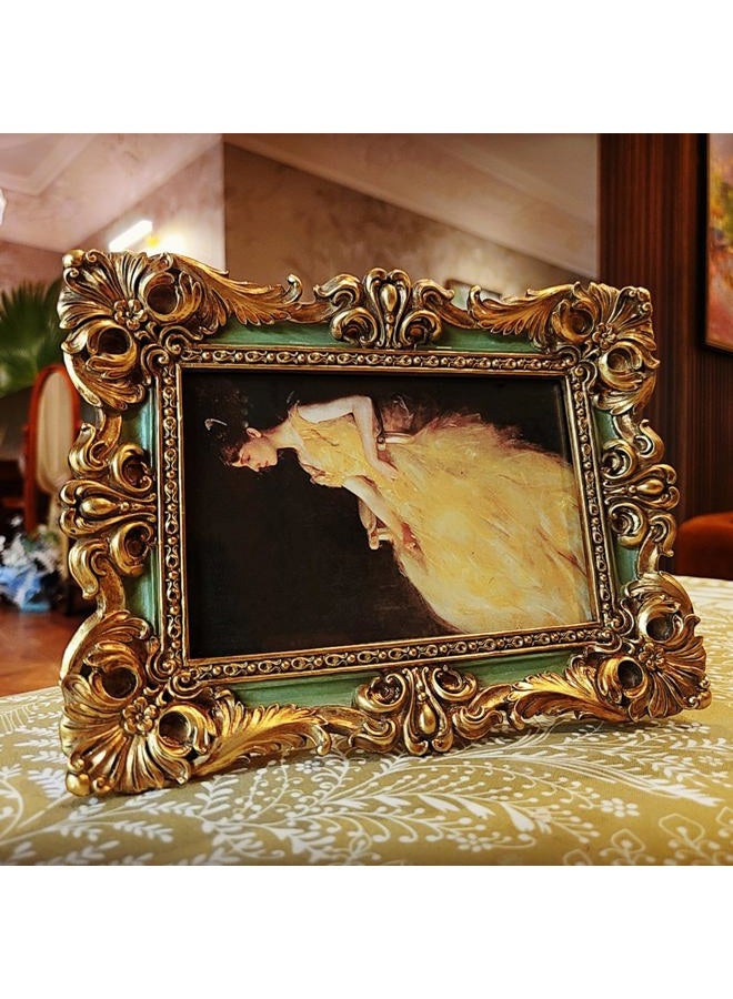 CiSoo 4x6 Vintage Picture Frame Antique Ornate Green and Gold Photo Frame, for Table Top and Wall Display, Decorative Floral Design Retro Home Decor, Photo Gallery Art - Image 3