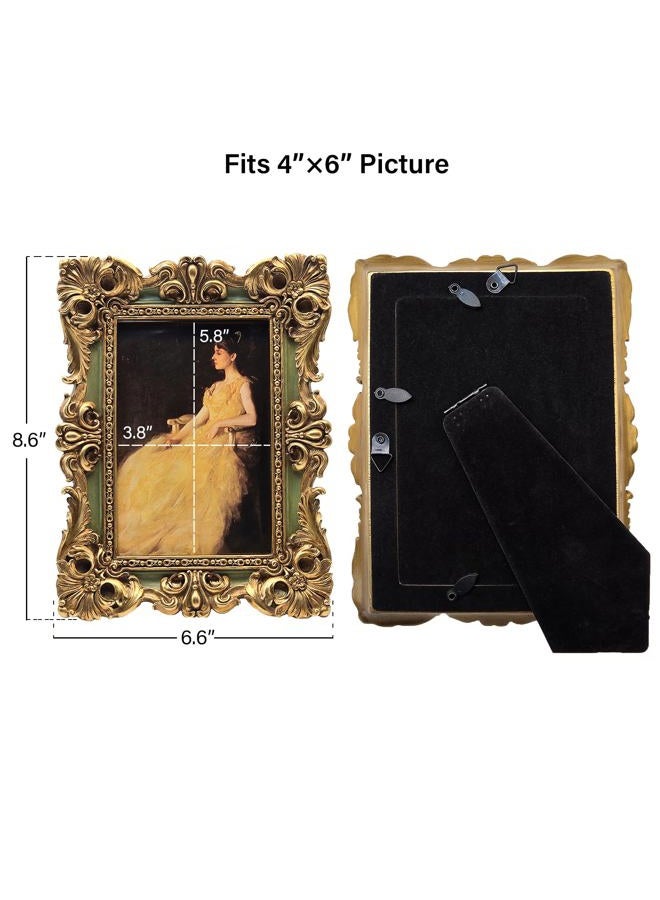 CiSoo 4x6 Vintage Picture Frame Antique Ornate Green and Gold Photo Frame, for Table Top and Wall Display, Decorative Floral Design Retro Home Decor, Photo Gallery Art - Image 5