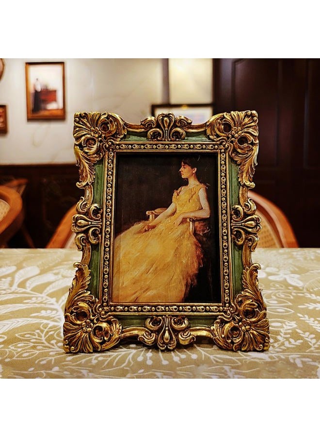 CiSoo 4x6 Vintage Picture Frame Antique Ornate Green and Gold Photo Frame, for Table Top and Wall Display, Decorative Floral Design Retro Home Decor, Photo Gallery Art - Image 2