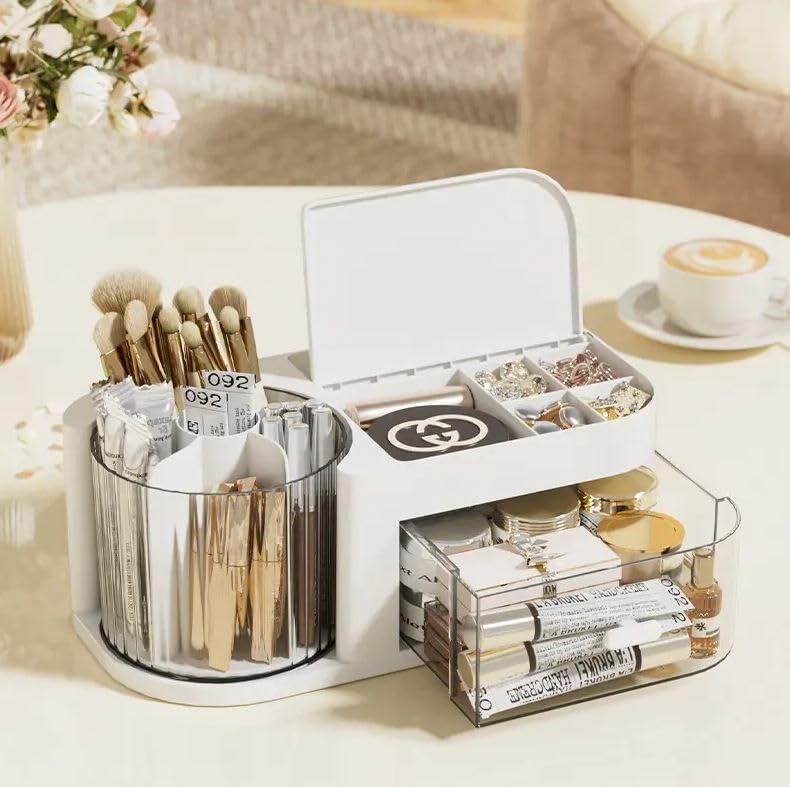Azelf 1pc Rotating Makeup Brush Organizer Holder Cosmetic Storage Box Desktop Storage Rack For Dressing Table Vanitydesktop Decor - Image 2