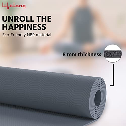 Lifelong LLYM98 Yoga mat for Women & Men EVA Material 8mm Anti-Slip Yoga-Mat with Strap for Gym Workout|Exercise Mat For Home Gym Workout and Yoga Exercise (6 Months Warranty) Grey - Image 4