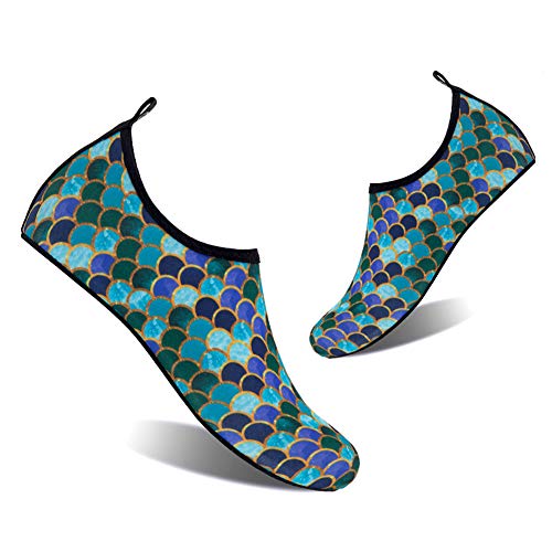 YALOX Water Shoes Women's Men's Outdoor Beach Swimming Aqua Socks Quick-Dry Barefoot Shoes Surfing Yoga Pool Exercise(YL-Black/Green,38/39EU), 7.5-8.5 Women/6-7 Men - Image 1
