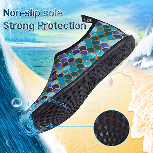 YALOX Water Shoes Women's Men's Outdoor Beach Swimming Aqua Socks Quick-Dry Barefoot Shoes Surfing Yoga Pool Exercise(YL-Black/Green,38/39EU), 7.5-8.5 Women/6-7 Men - Image 3