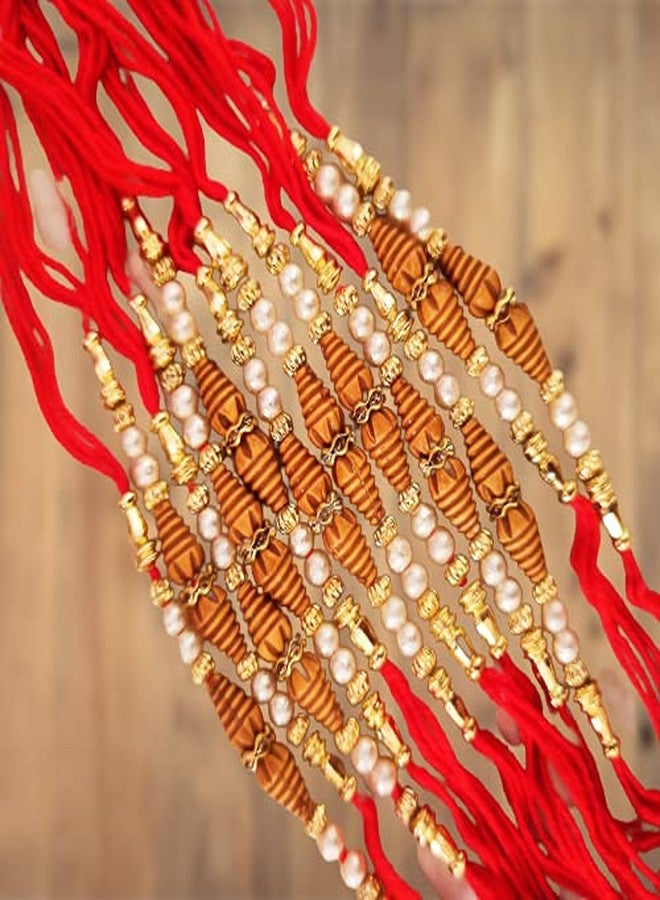 CRAFTOMANIC لؤلؤ فاخر تقليدي، Rudraksh Multi Designer Rakhi للأخ، Raksha Bandhan Rakhi مع Roli TilakPearl Rakhi للرجال والأولاد/مجموعة Dora Rakhi للأخ مع Roli Chawal - Image 2