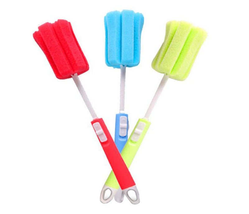 ericotry 3PCS Dishwashing Foam Sponge Brush with Adjustable Long Handle Bottle Scrubber Cleaning Sponges Brushes Cleaner Soft for Baby Bottle Kitchen Clean Glasses Mugs Cups (Color Random) - Image 1