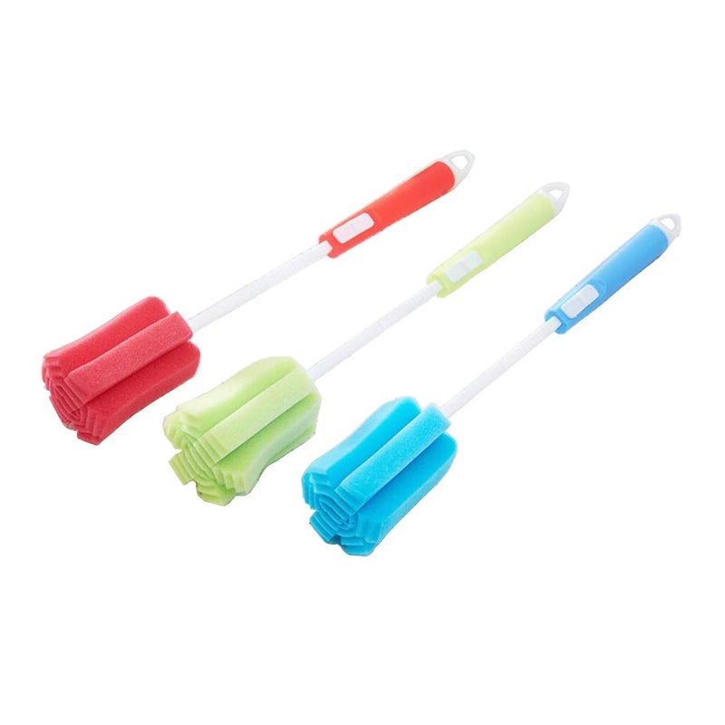 ericotry 3PCS Dishwashing Foam Sponge Brush with Adjustable Long Handle Bottle Scrubber Cleaning Sponges Brushes Cleaner Soft for Baby Bottle Kitchen Clean Glasses Mugs Cups (Color Random) - Image 2