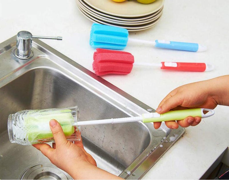 ericotry 3PCS Dishwashing Foam Sponge Brush with Adjustable Long Handle Bottle Scrubber Cleaning Sponges Brushes Cleaner Soft for Baby Bottle Kitchen Clean Glasses Mugs Cups (Color Random) - Image 3
