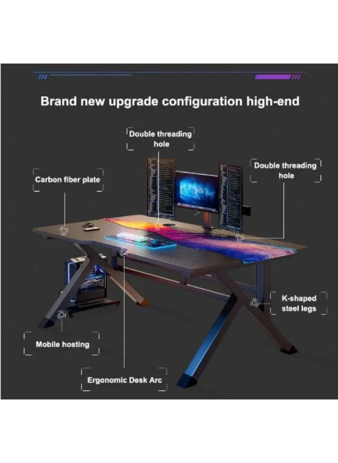 Gaming Table Computer Office Desk K Shaped PC Black Computer Table Cyber Bar Computer Table