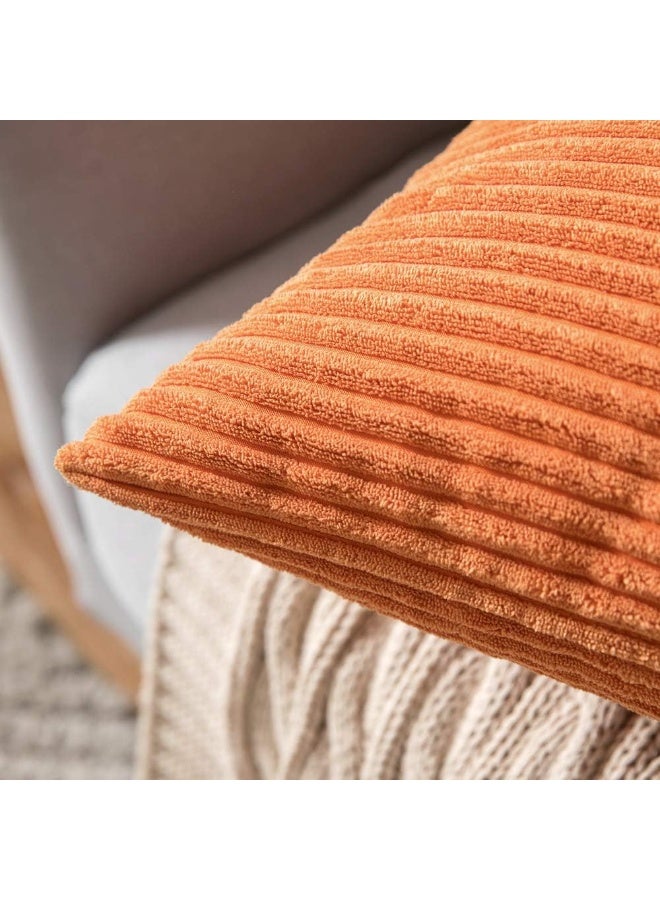 MIULEE MIULEE Pack of 2 Orange Pillow Covers 18x18 Inch Soft Boho Striped Corduroy Throw Pillow Covers Set Decorative Square Cushion Cases Pillowcases for Sofa Bedroom Couch  - Image 4