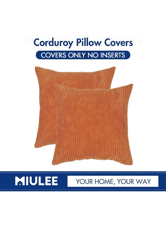 MIULEE MIULEE Pack of 2 Orange Pillow Covers 18x18 Inch Soft Boho Striped Corduroy Throw Pillow Covers Set Decorative Square Cushion Cases Pillowcases for Sofa Bedroom Couch  - Image 3