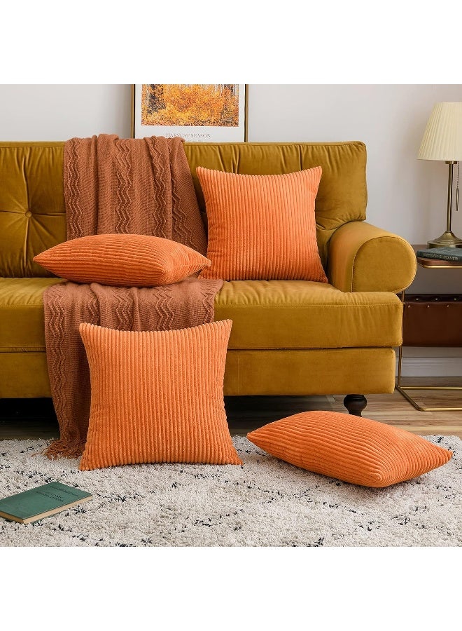 MIULEE MIULEE Pack of 2 Orange Pillow Covers 18x18 Inch Soft Boho Striped Corduroy Throw Pillow Covers Set Decorative Square Cushion Cases Pillowcases for Sofa Bedroom Couch  - Image 2