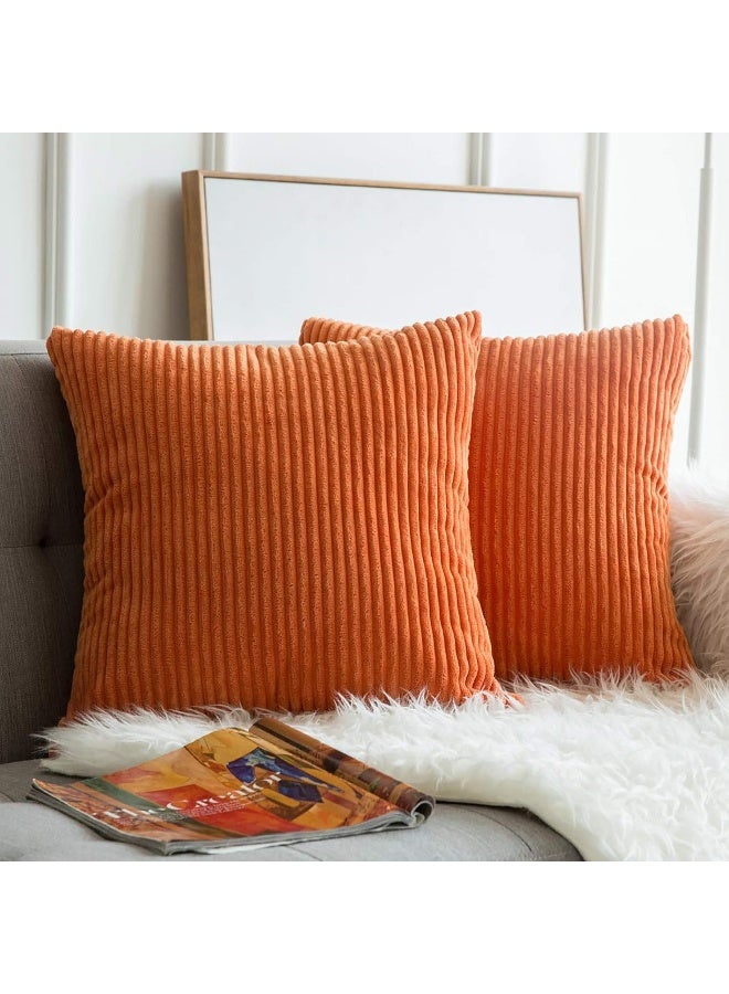 MIULEE MIULEE Pack of 2 Orange Pillow Covers 18x18 Inch Soft Boho Striped Corduroy Throw Pillow Covers Set Decorative Square Cushion Cases Pillowcases for Sofa Bedroom Couch  - Image 5